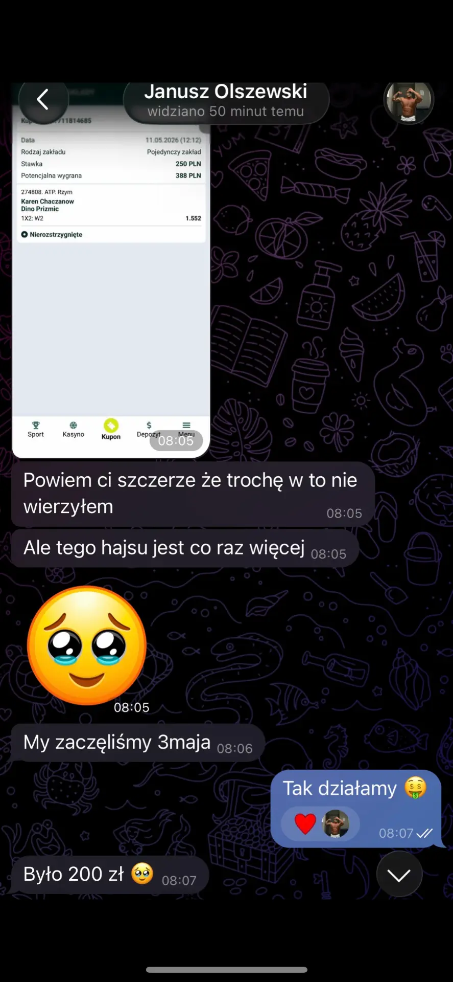Wiadomość od klienta (Telegram): „Trochę w to nie wierzyłem”